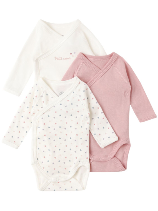 Petit Bateau: Set of 3 printed cotton bodysuits - Rosa/Beige - kids-girls_0 | Luisa Via Roma