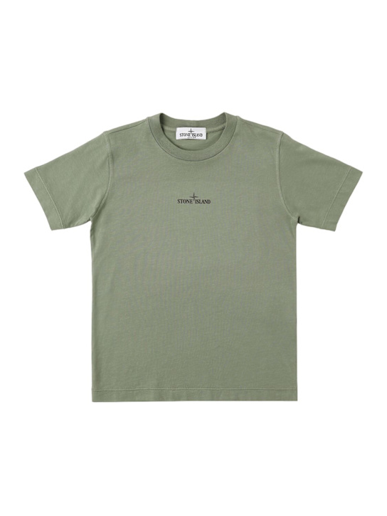 Stone Island Junior: Printed cotton jersey t-shirt - Sage - kids-boys_0 | Luisa Via Roma
