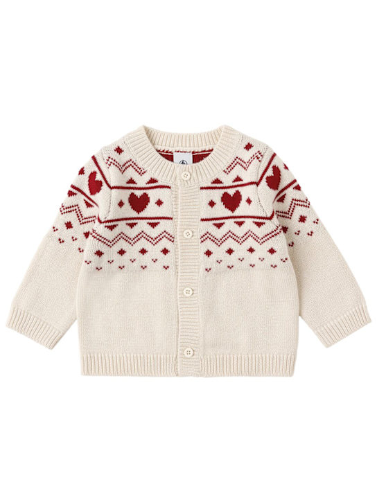 Petit Bateau: Jacquard knit wool blend cardigan - Beige - kids-girls_0 | Luisa Via Roma