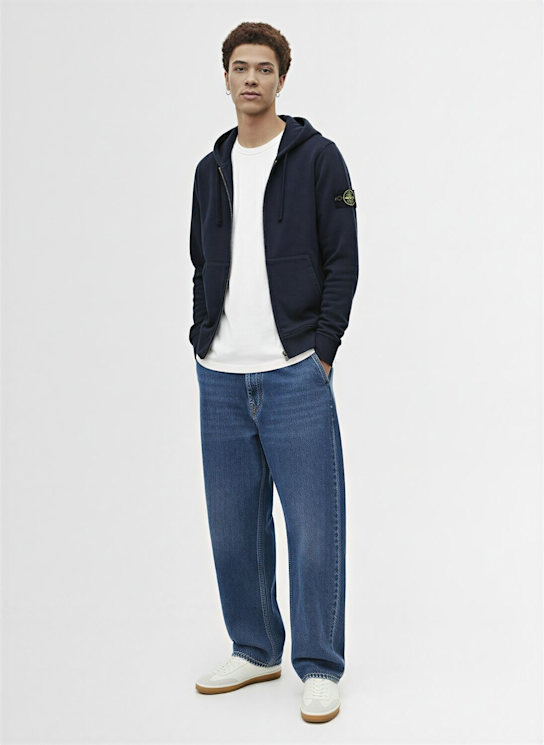 Stone Island: Hoodie aus Baumwollfleece - Dunkelblau - men_1 | Luisa Via Roma