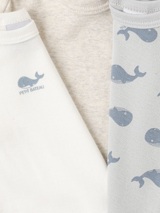 Petit Bateau: Set of 3 printed cotton bodysuits - Beige/Azul - kids-girls_1 | Luisa Via Roma