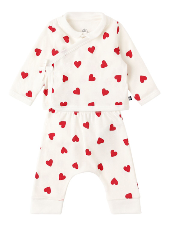 Petit Bateau: Cotton cardigan, bodysuit & pants - Beige/Rosso - kids-girls_0 | Luisa Via Roma