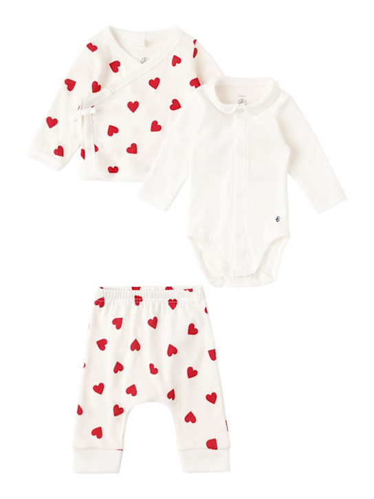 Petit Bateau: Cotton cardigan, bodysuit & pants - Beige/Rosso - kids-girls_1 | Luisa Via Roma