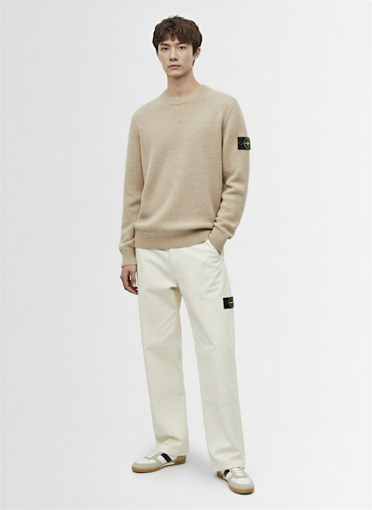 Stone Island: Wool blend crewneck sweater - デザート - men_1 | Luisa Via Roma