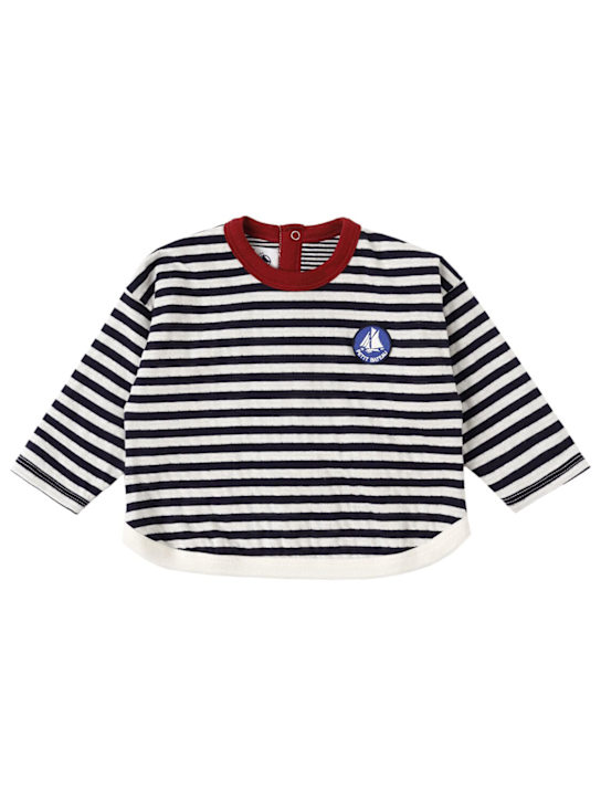 Petit Bateau: Printed cotton long sleeve t-shirt - Weiß/Navy - kids-boys_0 | Luisa Via Roma