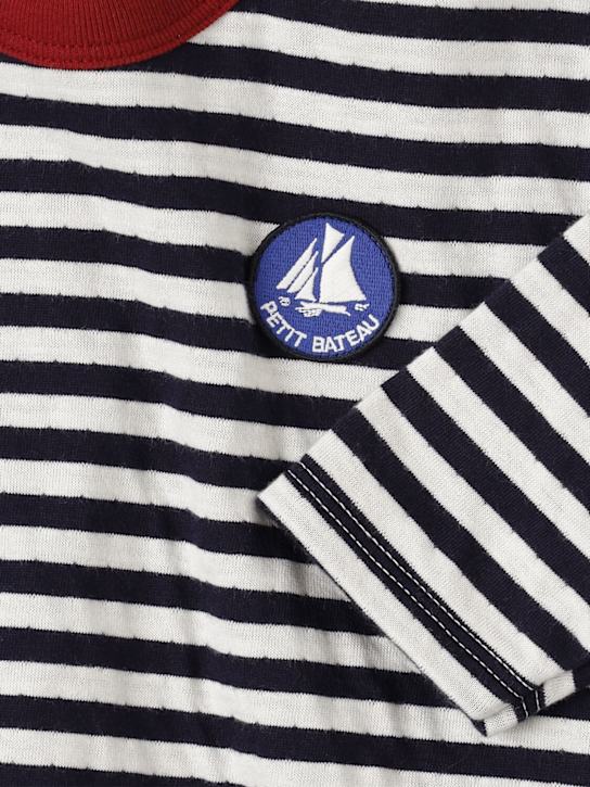 Petit Bateau: Printed cotton long sleeve t-shirt - Weiß/Navy - kids-boys_1 | Luisa Via Roma