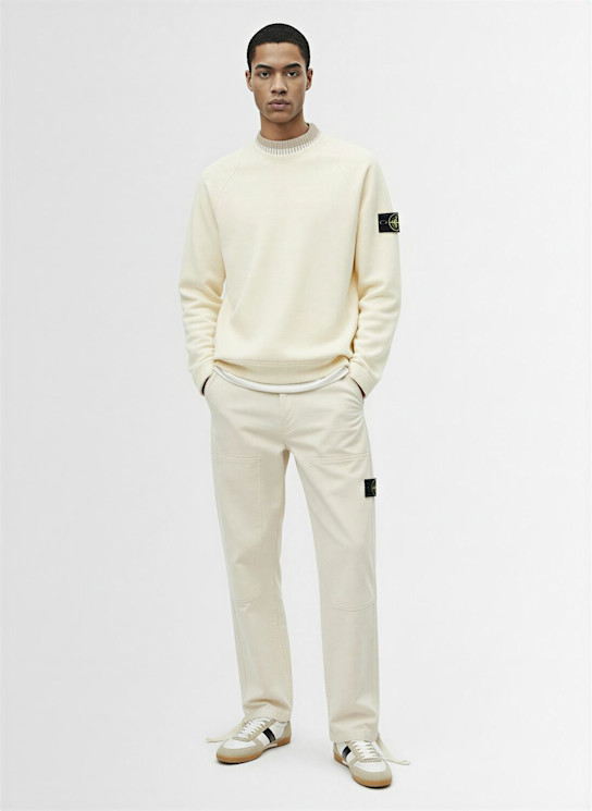 Stone Island: Sweat-shirt en coton - Ivoire - men_1 | Luisa Via Roma