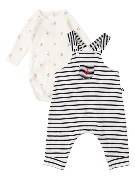 Petit Bateau: Cotton overalls & bodysuit - Negro/Blanco - kids-girls_1 | Luisa Via Roma