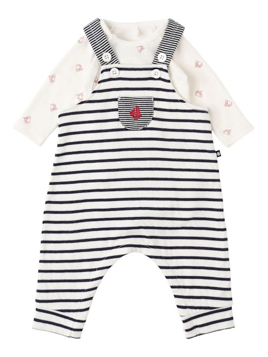 Petit Bateau: Cotton overalls & bodysuit - Negro/Blanco - kids-girls_0 | Luisa Via Roma