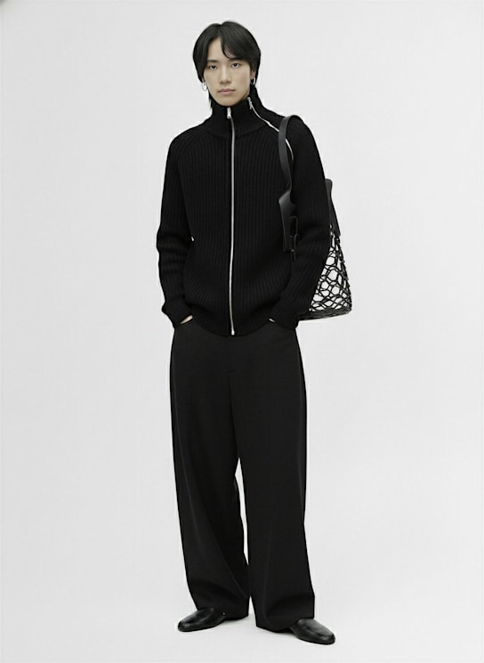 Dries Van Noten: Monty wool zip knit sweater - Black - men_1 | Luisa Via Roma