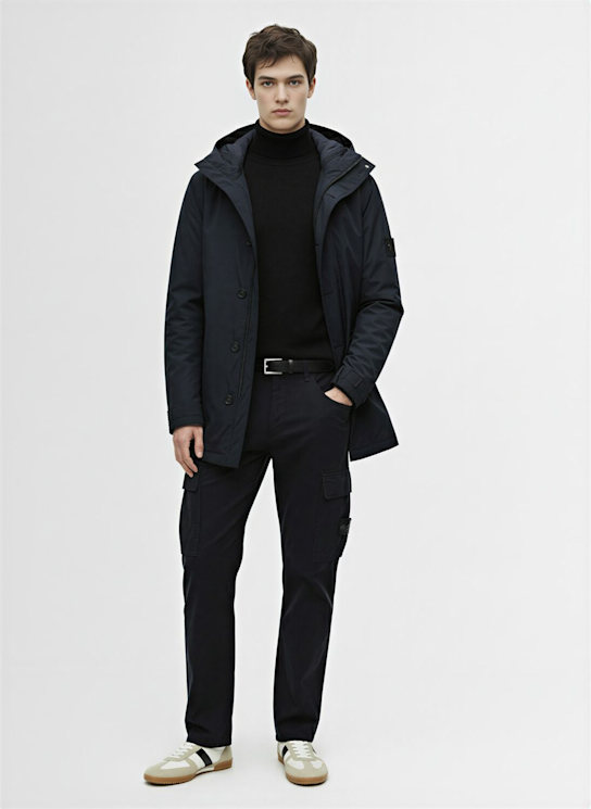 Stone Island: Wetterfester, kurzer Parka aus Baumwollcanvas - Dunkelblau - men_1 | Luisa Via Roma