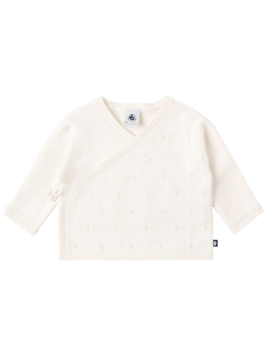 Petit Bateau: Cotton blend knit cardigan - Beige - kids-girls_0 | Luisa Via Roma