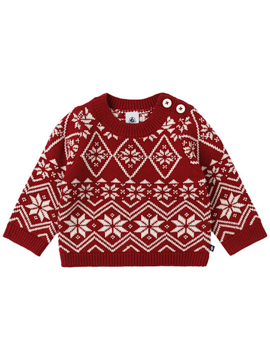 Petit Bateau: Cotton & wool knit sweater - レッド/ホワイト - kids-boys_0 | Luisa Via Roma
