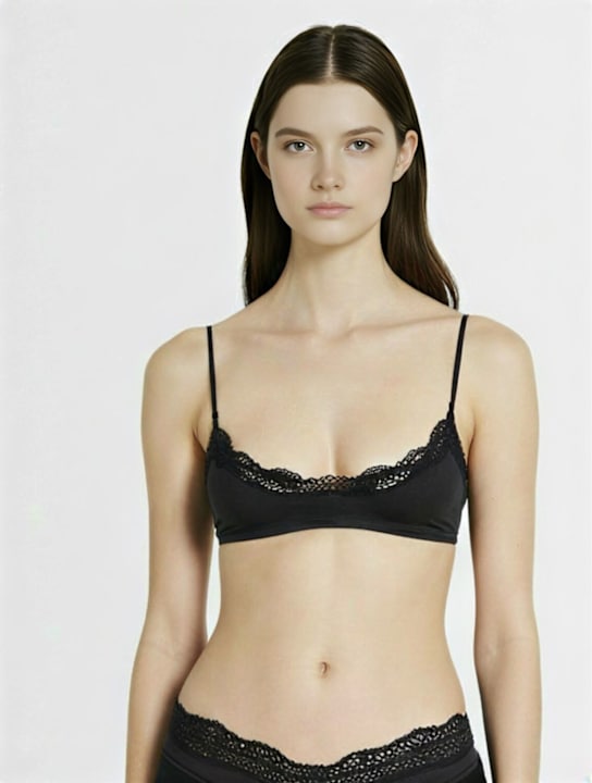 Skims: Fits everybody nylon bralette w/ lace - Onyx - women_1 | Luisa Via Roma