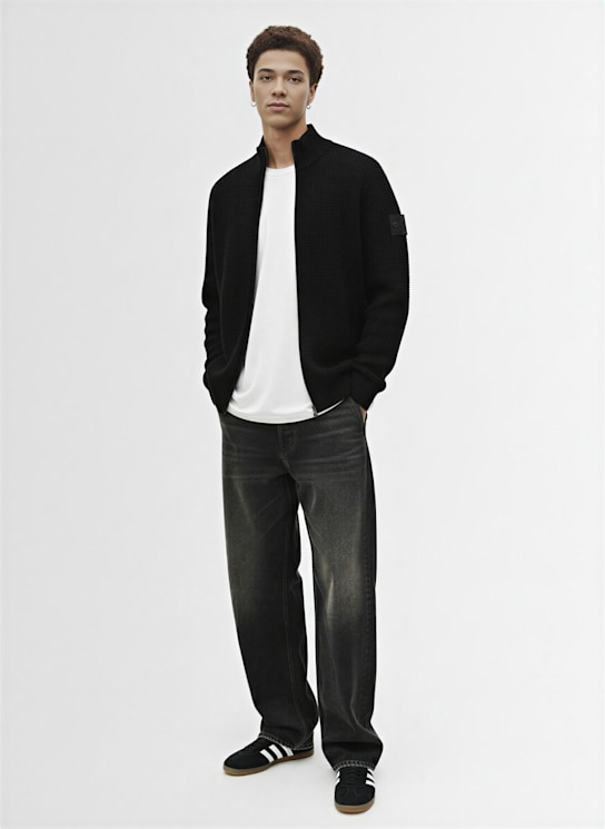 Stone Island: Geelong wool knit cardigan - ブラック - men_1 | Luisa Via Roma