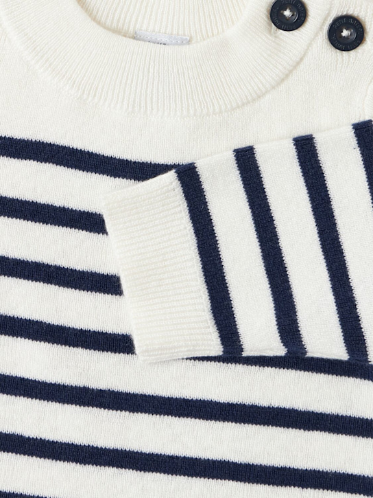 Petit Bateau: Cotton & wool knit sweater - Beige/Azul Oscuro - kids-girls_1 | Luisa Via Roma