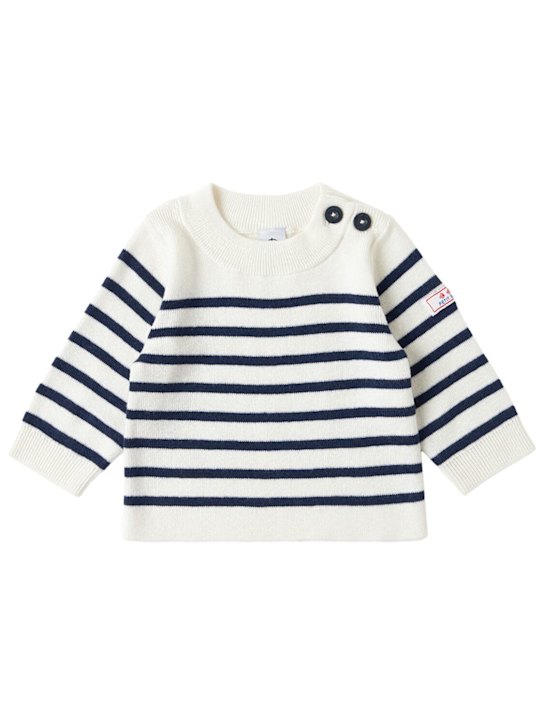 Petit Bateau: Cotton & wool knit sweater - Beige/Azul Oscuro - kids-girls_0 | Luisa Via Roma