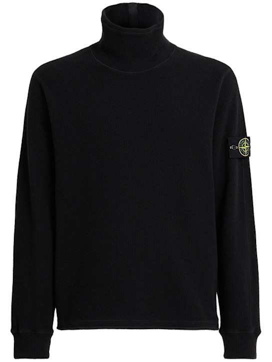 Stone Island: Ribbed wool & nylon sweatshirt - ブラック - men_0 | Luisa Via Roma