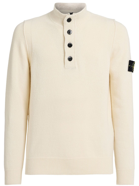 Stone Island: Polo a maniche lunghe in misto lana - Avorio - men_0 | Luisa Via Roma