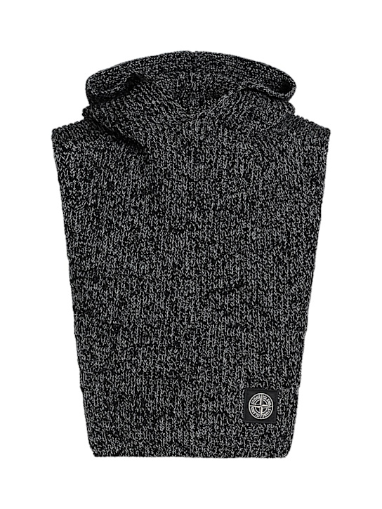 Stone Island: Reflective knit balaclava - Black Melange - men_0 | Luisa Via Roma
