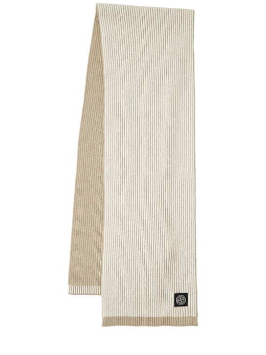Stone Island: Vanisé ribbed wool blend scarf - Ivory - men_0 | Luisa Via Roma
