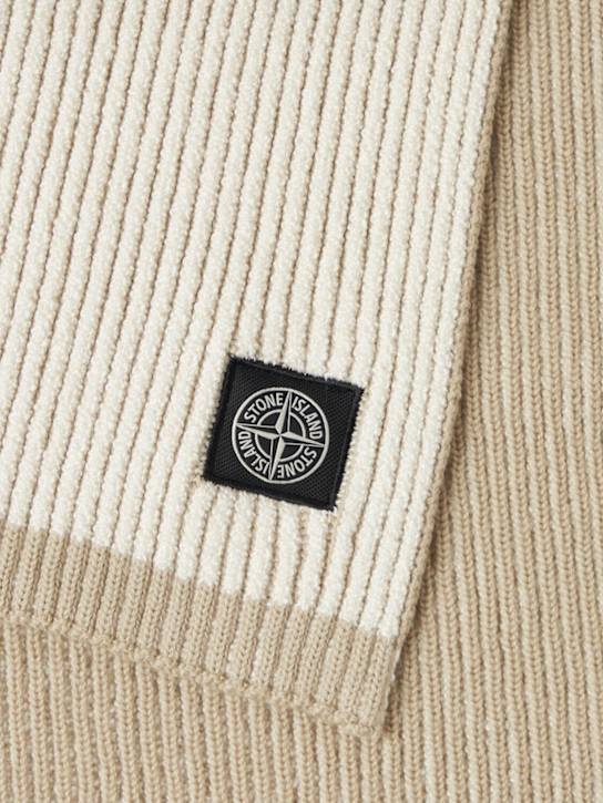 Stone Island: Vanisé ribbed wool blend scarf - Ivory - men_1 | Luisa Via Roma