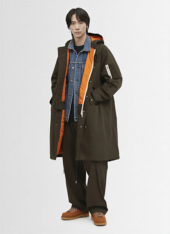 Sacai: Ripstop coat - Khaki - men_1 | Luisa Via Roma