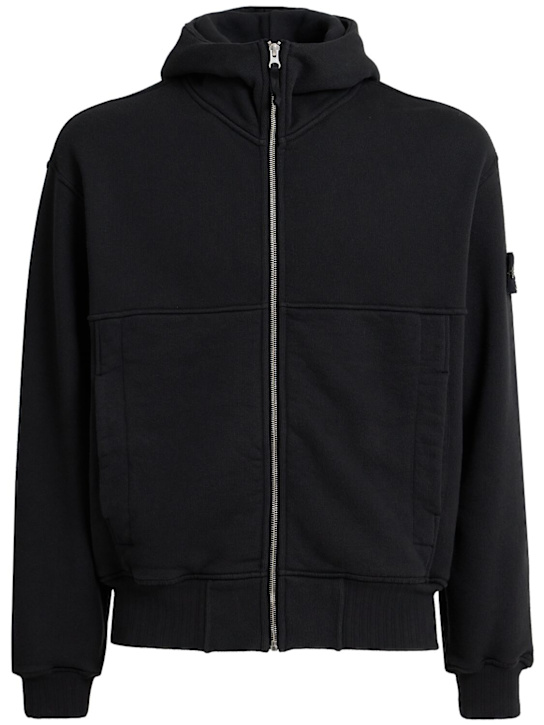Stone Island: Heavy cotton sweatshirt hoodie - ブラック - men_0 | Luisa Via Roma