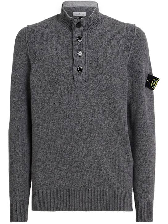 Stone Island: Polo aus Wollgemisch - Cement Melange - men_0 | Luisa Via Roma