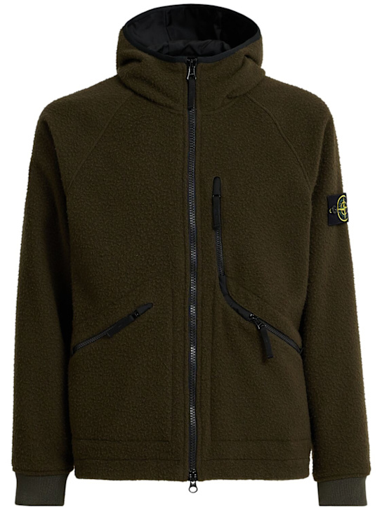 Stone Island: Wool blend jacket - ミリタリーグリーン - men_0 | Luisa Via Roma