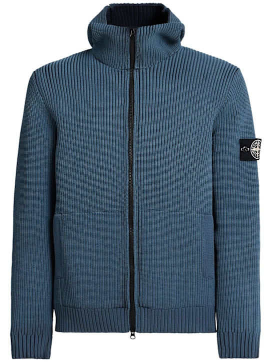 Stone Island: Popcorn stitch nylon hoodie - ネイビー - men_0 | Luisa Via Roma