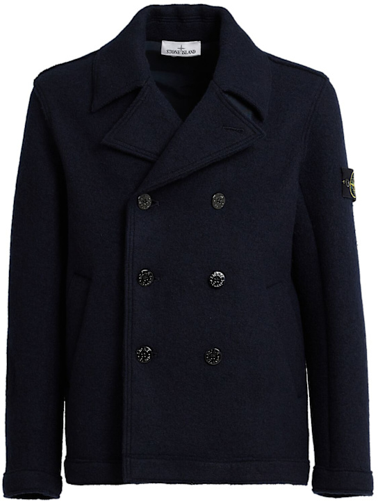 Stone Island: Cardigan aus Wollfilz - Dunkelblau - men_0 | Luisa Via Roma