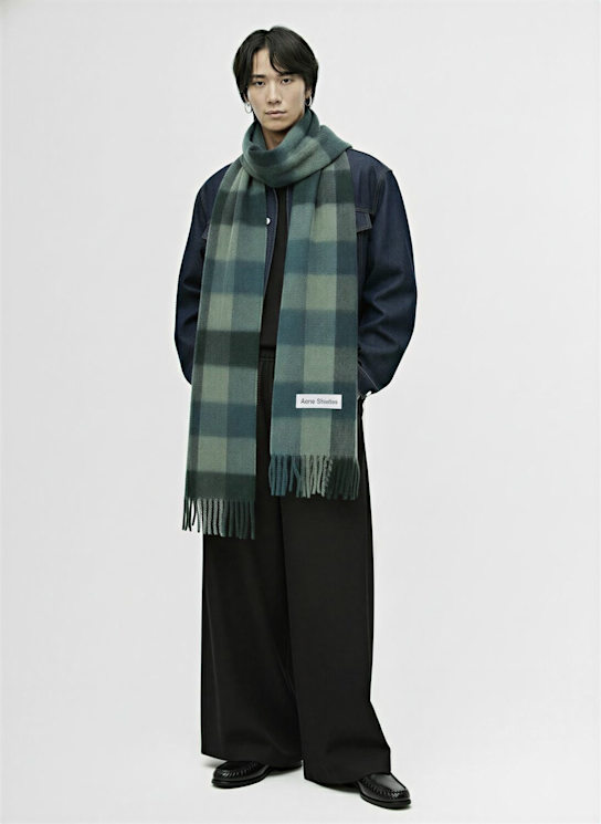 Acne Studios: Vally soft alpaca blend scarf - Teal - men_1 | Luisa Via Roma