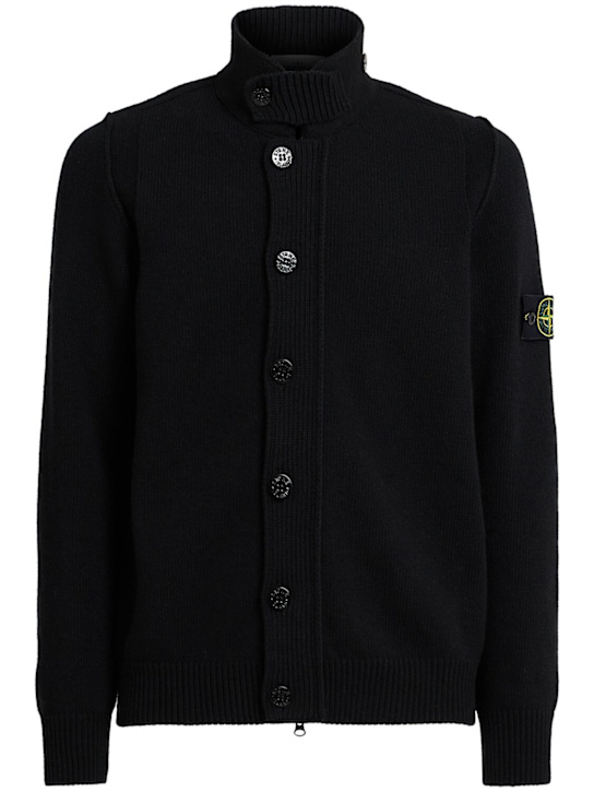 Stone Island: Wool blend cardigan - Black - men_0 | Luisa Via Roma