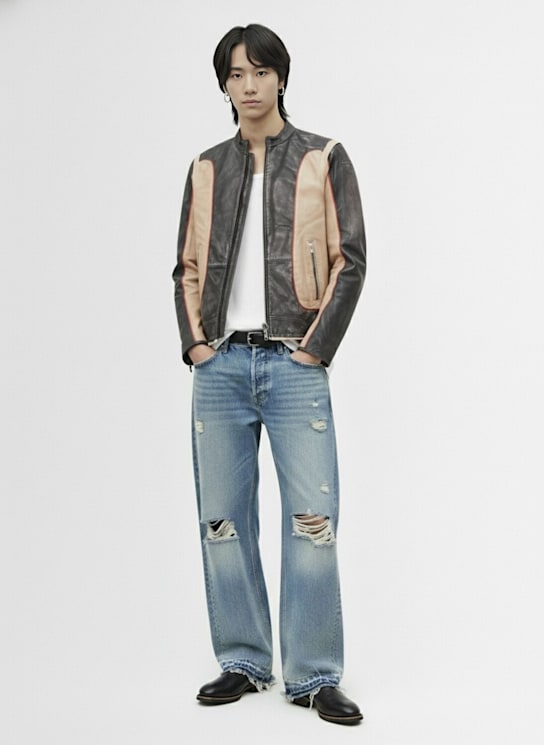 Diesel: L-evert smooth leather jacket - Grey Beige Red - men_1 | Luisa Via Roma