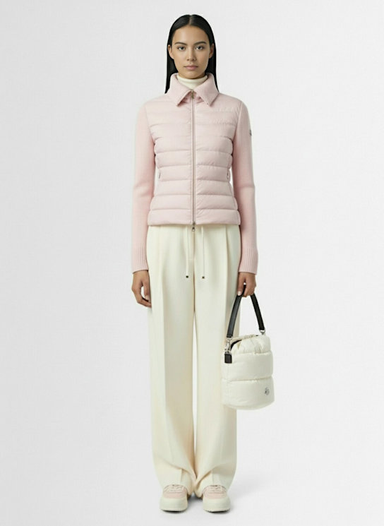 Moncler: Padded wool & tech zip-up cardigan - women_1 | Luisa Via Roma