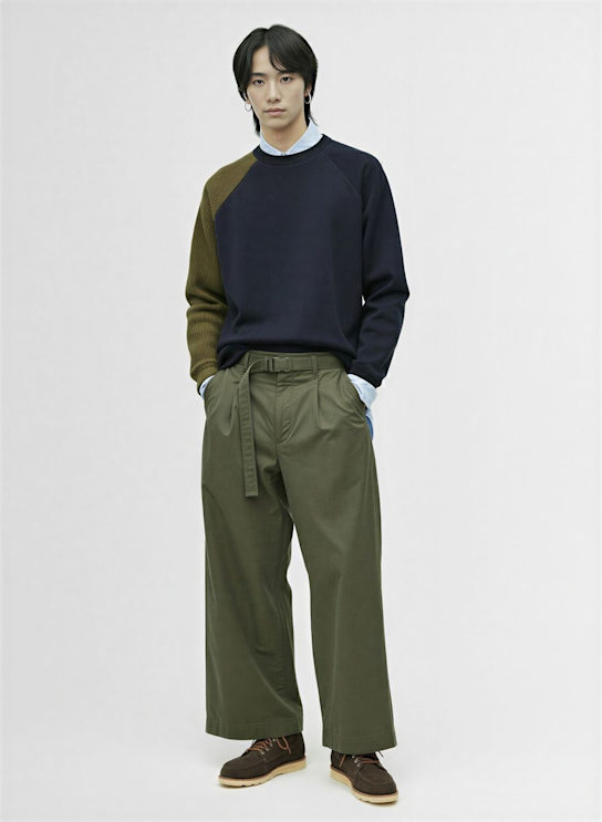 Sacai: Wool knit sponge sweatshirt - Blue/Green - men_1 | Luisa Via Roma