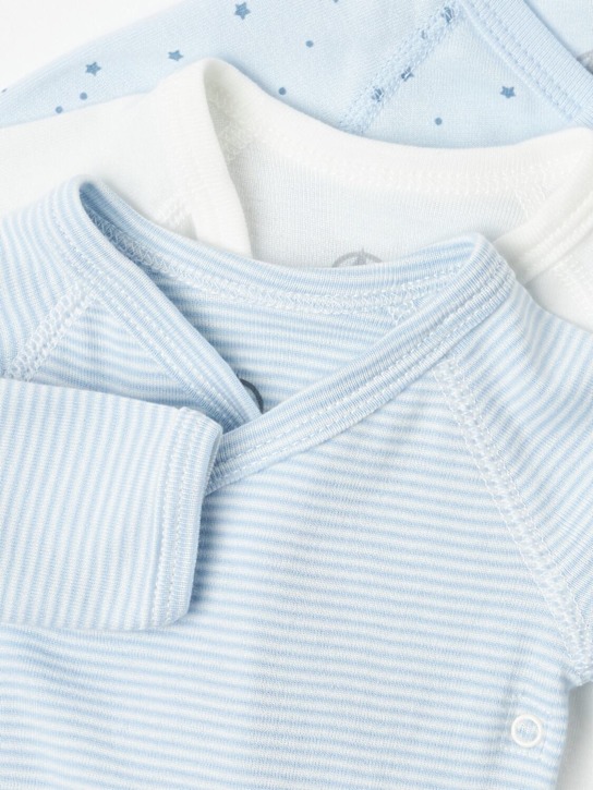 Petit Bateau: Set of 3 printed cotton bodysuits - Grey/Blue/Beige - kids-boys_1 | Luisa Via Roma