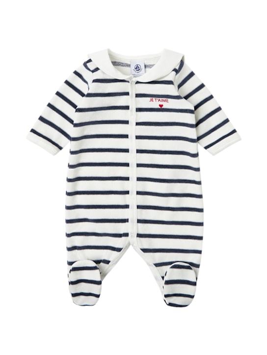 Petit Bateau: Printed cotton romper - Blanco/Marino - kids-girls_0 | Luisa Via Roma