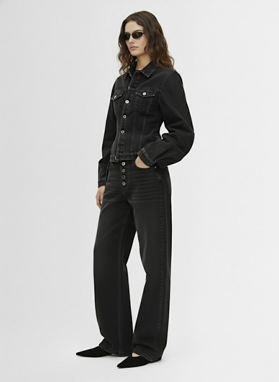 Jean Paul Gaultier: Low waisted denim jeans w/ strap detail - Black - women_1 | Luisa Via Roma