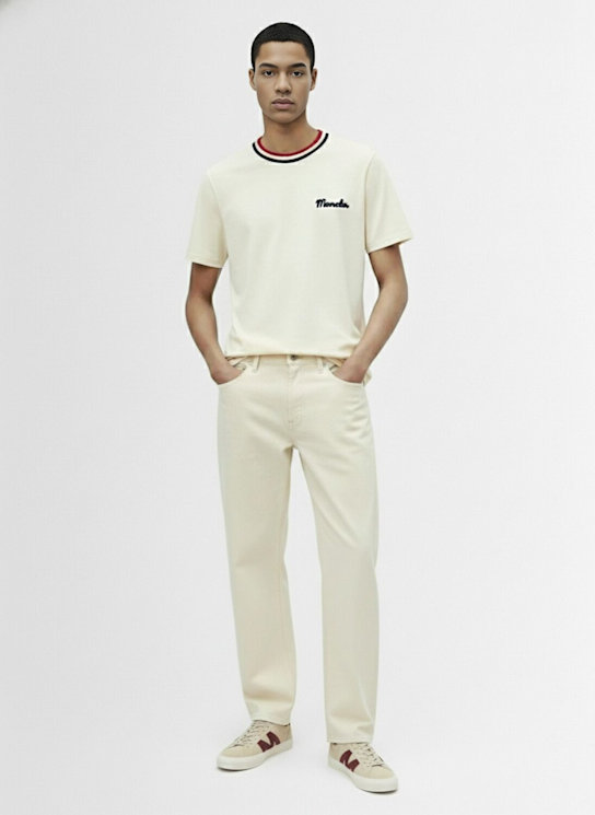 Moncler: Logo cotton jersey t-shirt - Optic White - men_1 | Luisa Via Roma