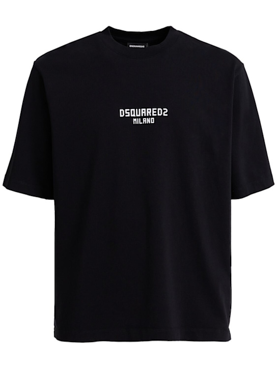 Dsquared2: 루즈 핏 티셔츠 - 블랙 - men_0 | Luisa Via Roma