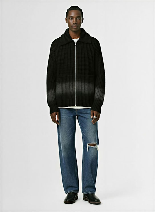 Sacai: Garment dyed wool knit cardigan - Black - men_1 | Luisa Via Roma