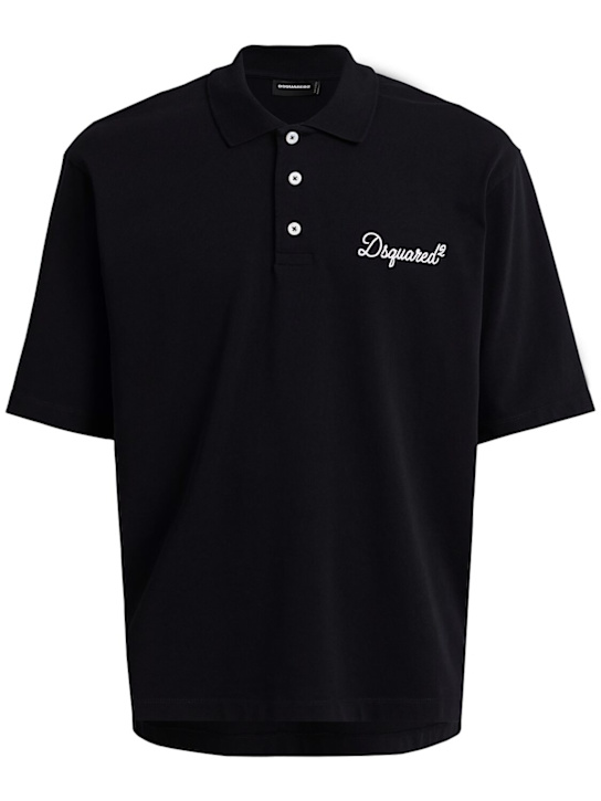 Dsquared2: Tennis fit POLO衫 - 黑色 - men_0 | Luisa Via Roma