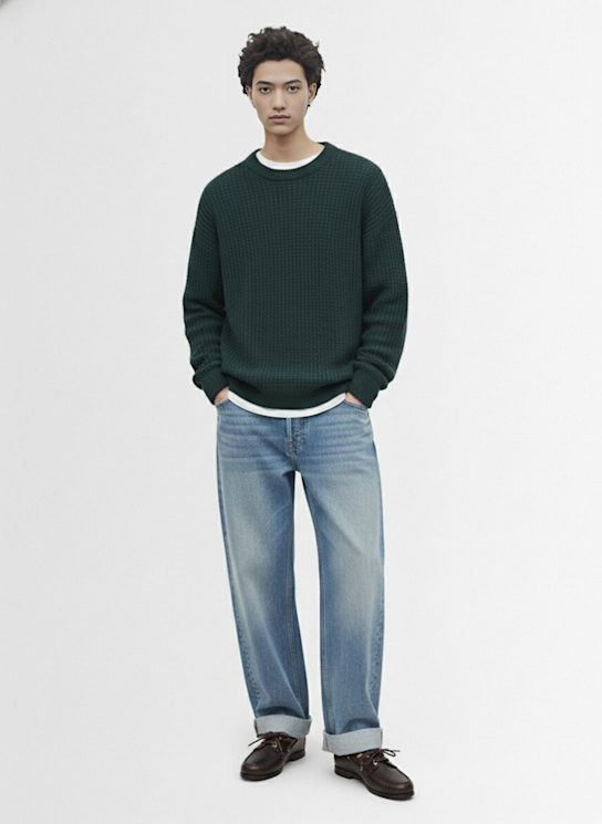 Frescobol Carioca: Jardim wool knit crew sweater - Evergreen - men_1 | Luisa Via Roma