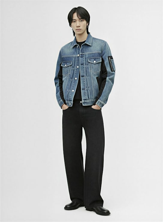 Sacai: Denim & nylon twill jacket - L/Blue - men_1 | Luisa Via Roma