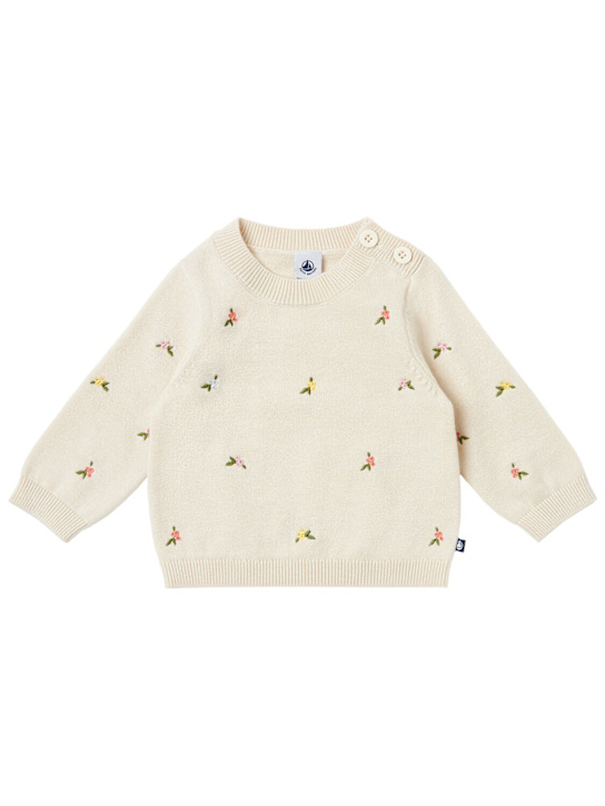 Petit Bateau: Embroidered wool & cotton blend sweater - Beige - kids-girls_0 | Luisa Via Roma