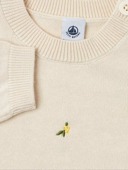 Petit Bateau: Embroidered wool & cotton blend sweater - Beige - kids-girls_1 | Luisa Via Roma