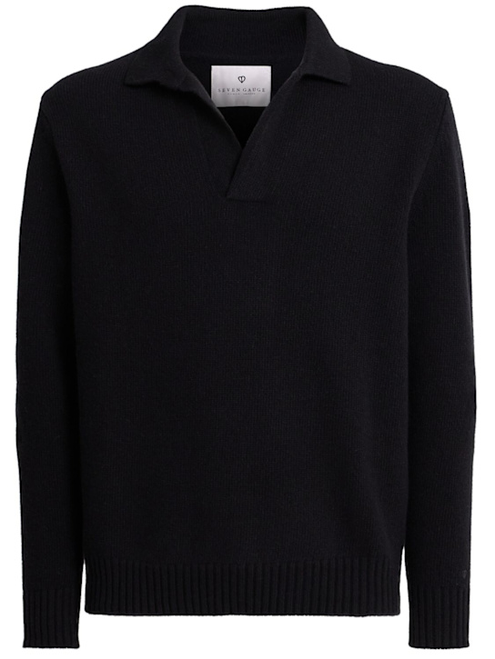 Seven Gauge: Wool knit v-neck polo - men_0 | Luisa Via Roma