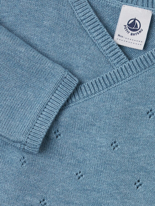 Petit Bateau: Cotton & wool knit cardigan - Blue - kids-boys_1 | Luisa Via Roma